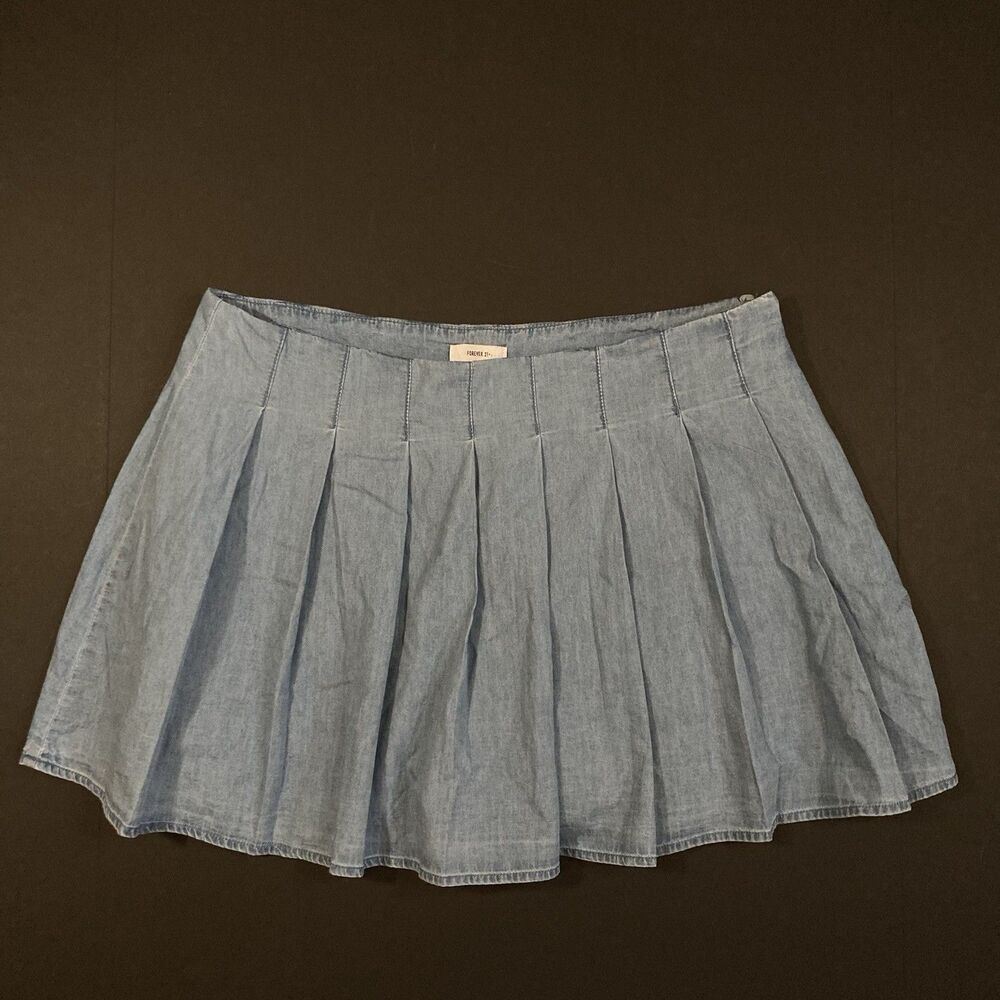 New! Forever 21 Pleated Denim Mini Skirt Skort Women’s Size 1XL
